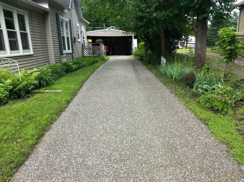A stone-surfaced residential driveway